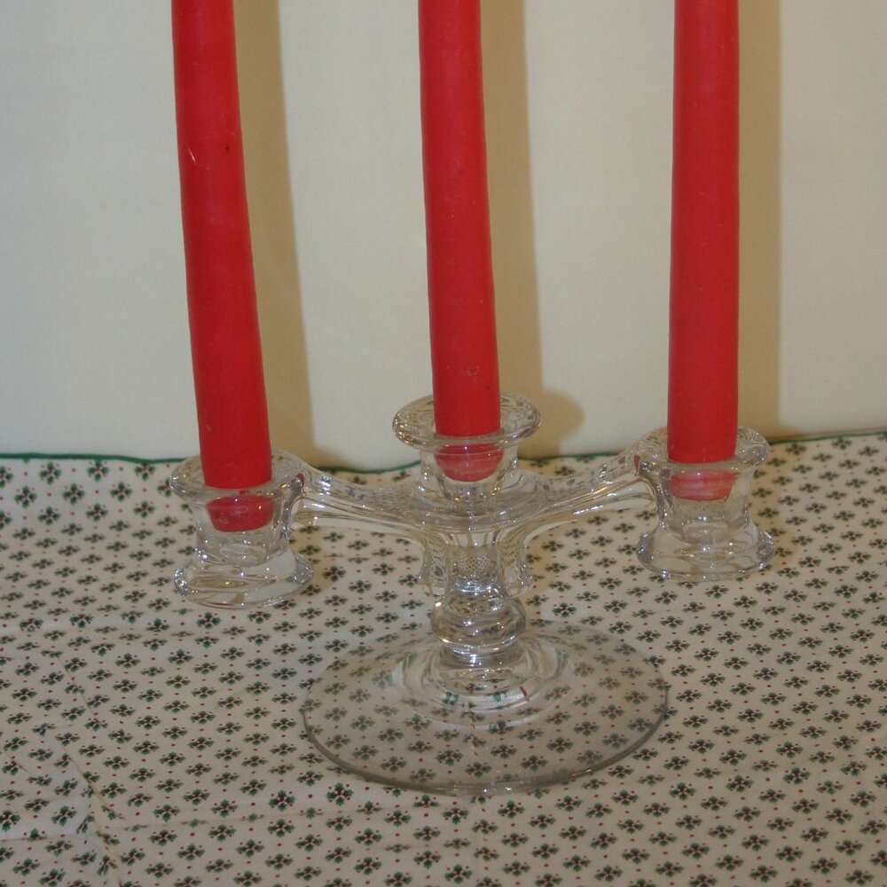 Pressed Clear Glass 3-Hole Tier Candle Holder w/Candles B-223